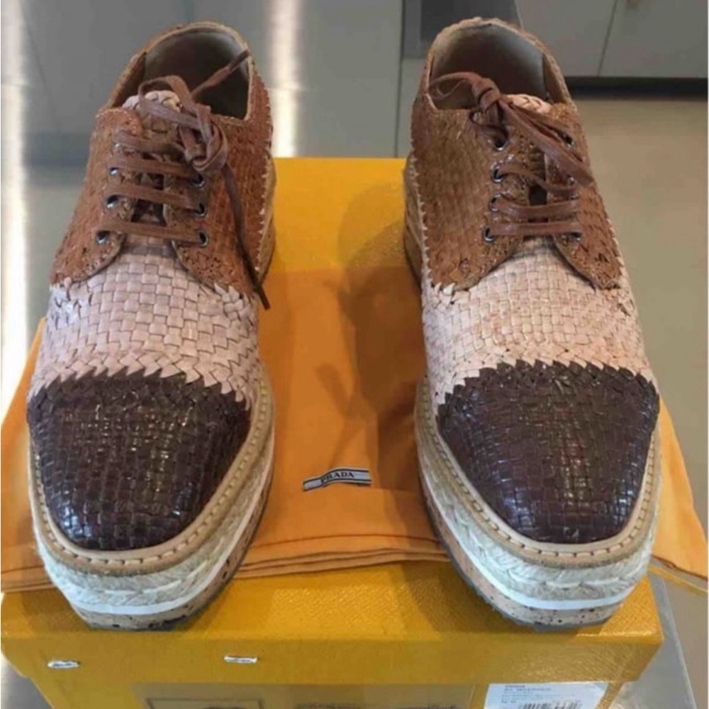 PRADA TRICOLOR Nude , brown,  Platform Espadrille Oxfords Size 10 M